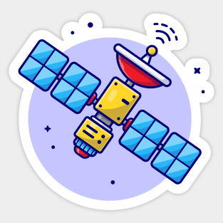 Flying Satellite Space Cartoon Vector Icon Illustration Sticker